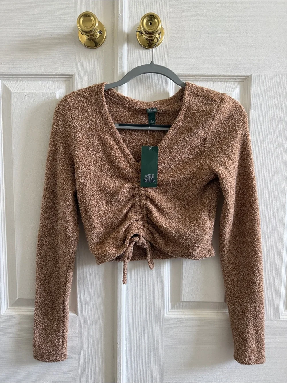 wild fable Ruched Front Fuzzy Long-Sleeve Top - Brown - Picture 1 of 2